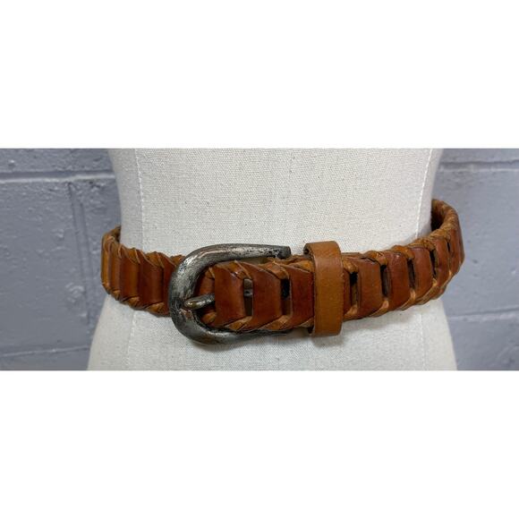 Vintage 1990s Brown Ladder Braided Leather Belt Italy Large main image 10